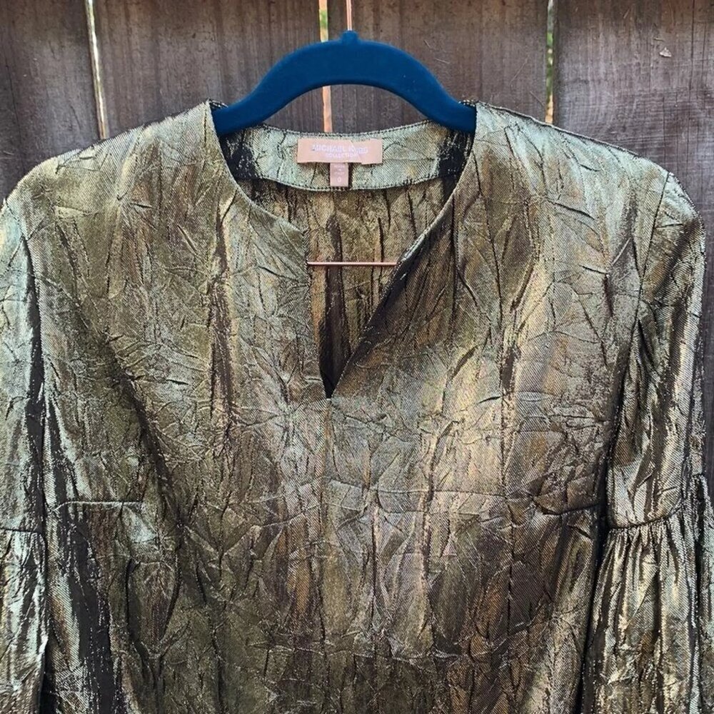 Michael Kors Collection Bell-Sleeve V-Neck Crushed-Lame Peasant Blouse, … - Picture 6 of 6